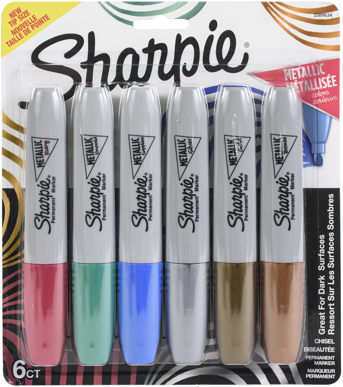 Sharpie Metallic Permanent Markers 6/Pkg-Gold/Silver/Bronze/Ruby/Emerald/Sapphire